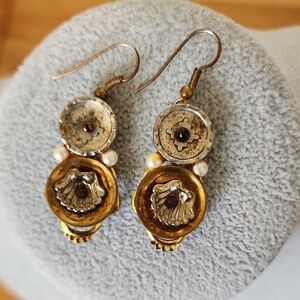 Handmade Antique Button Drop Earrings